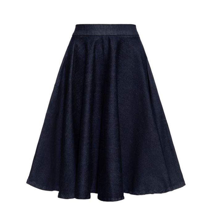 Queen Kerosin Full Circle Basic Swing Skirt Dark Blue Wash ...