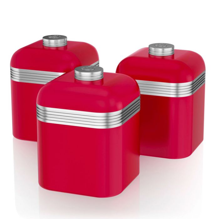 Swan Retro Set Of 3 Canisters Red Fiftiesstore Com