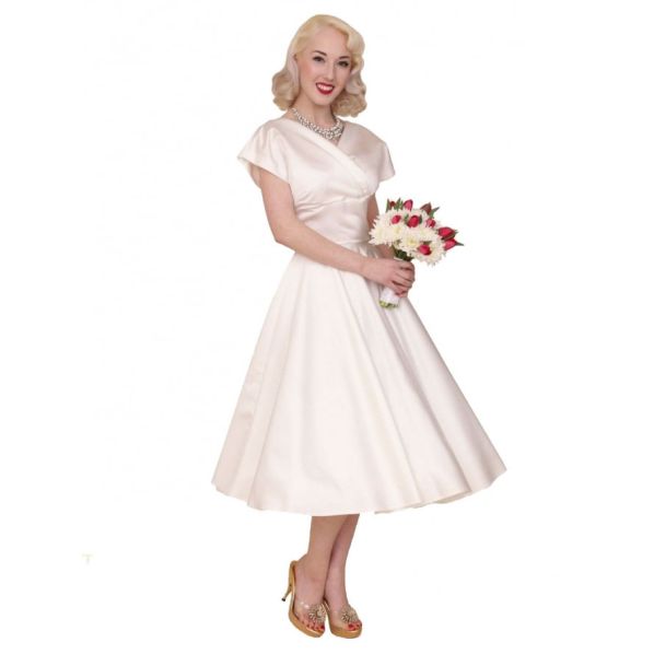 Grace Duchess Satin Dress Ivory - FiftiesStore.com