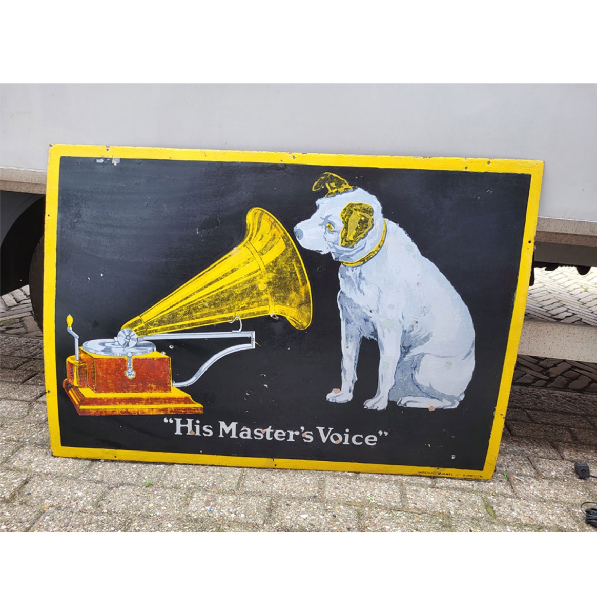 His Master&apos;s Voice Emaille Bord - Extra Groot - 122 x 84 cm - Zeldzaam - Origineel