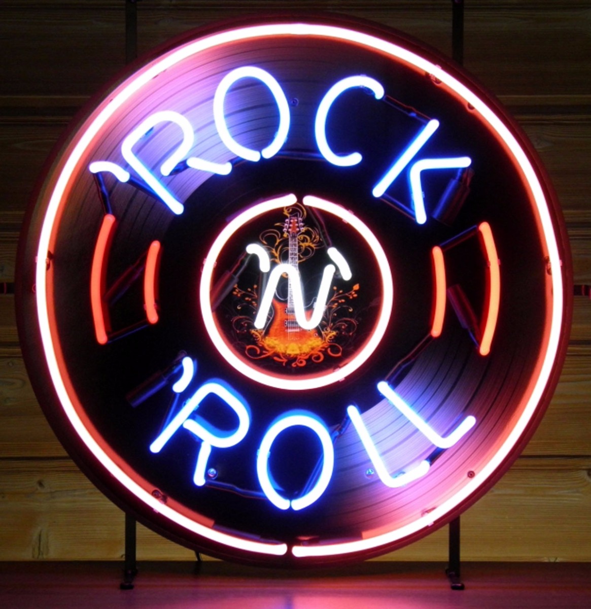 Rock & Roll LP Neon Met Achterplaat 65 x 65 cm