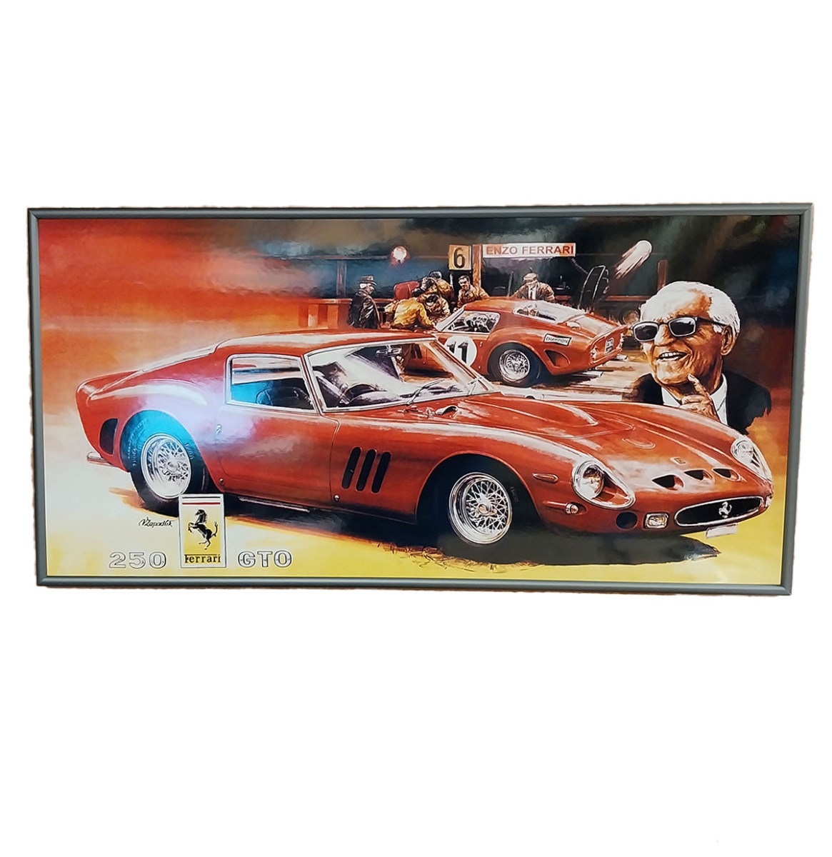 Zapadlik Vintage Ferrari 250 GTO Ingelijst Emaille Artwork - 60 x 31cm