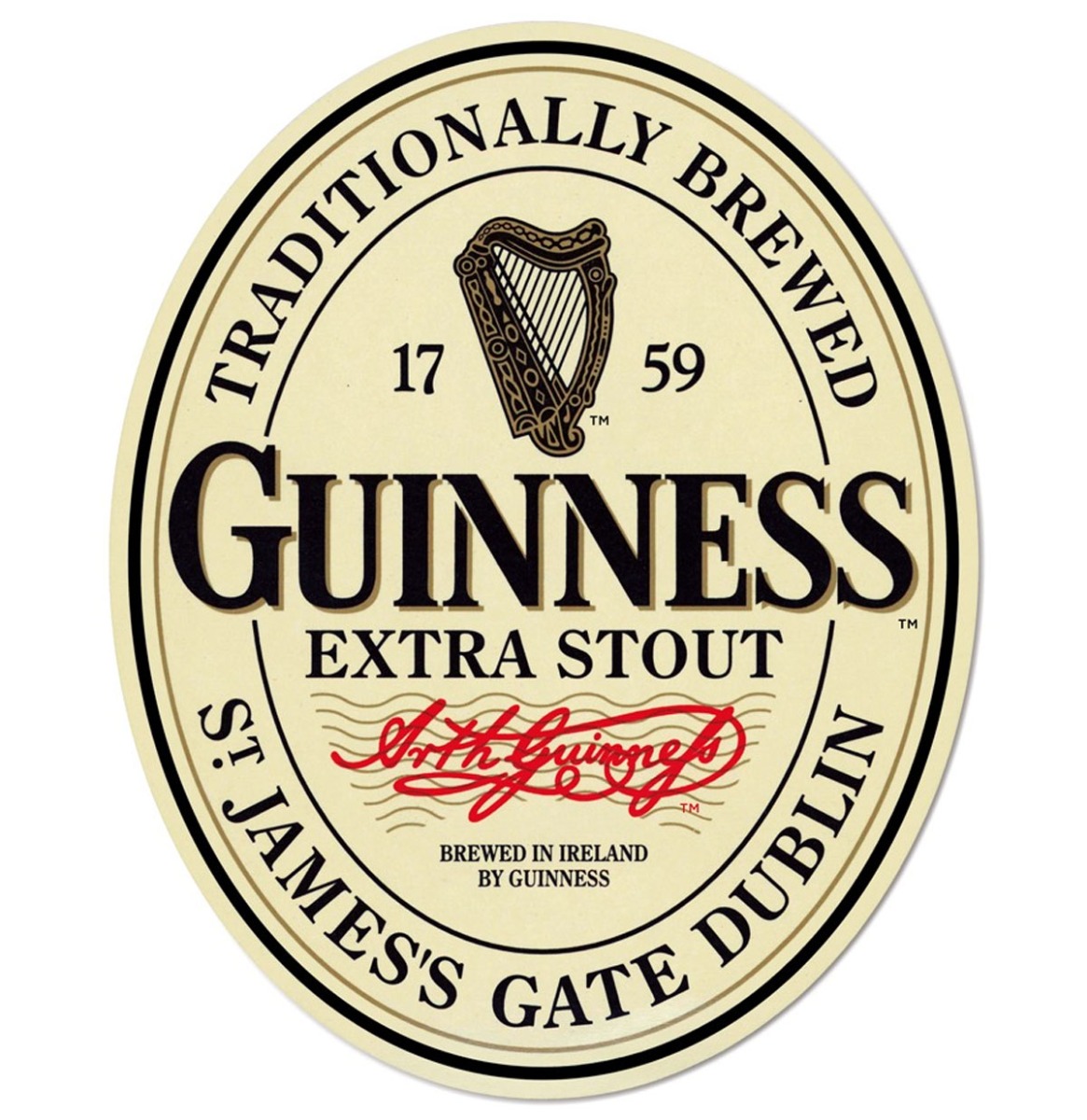 Wandbord Cafe Pub - Guinness Label Logo Extra Stout 1759 (special shaped)