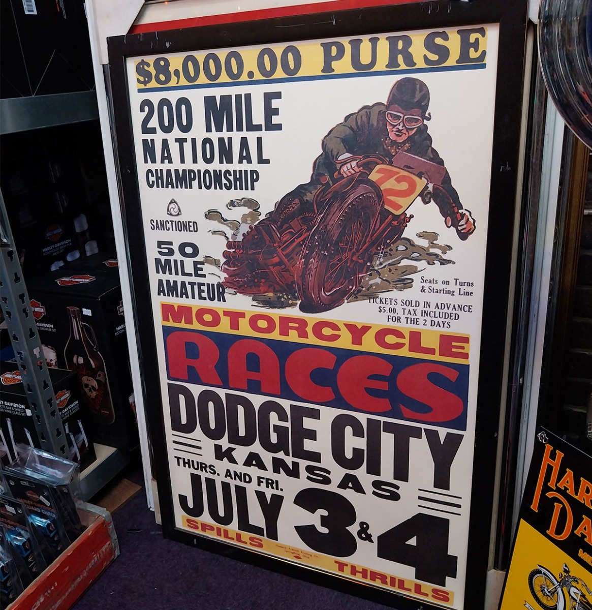 Motorcycle Race Dodge City Kansas Poster in Lijst - 88 x 59cm