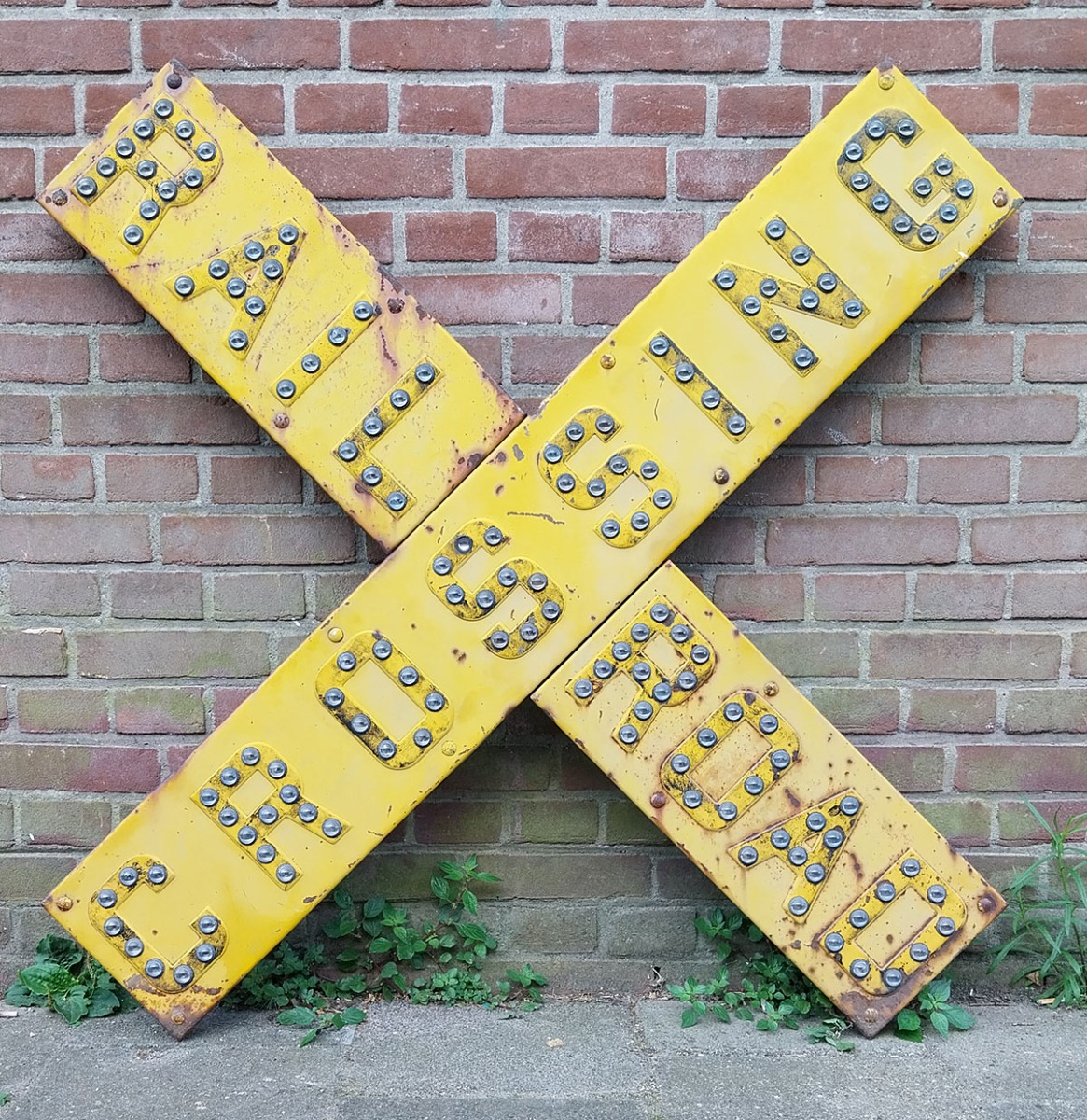 Railroad Crossing Geel Metalen Verkeersbord - 120 x 120cm - Origineel