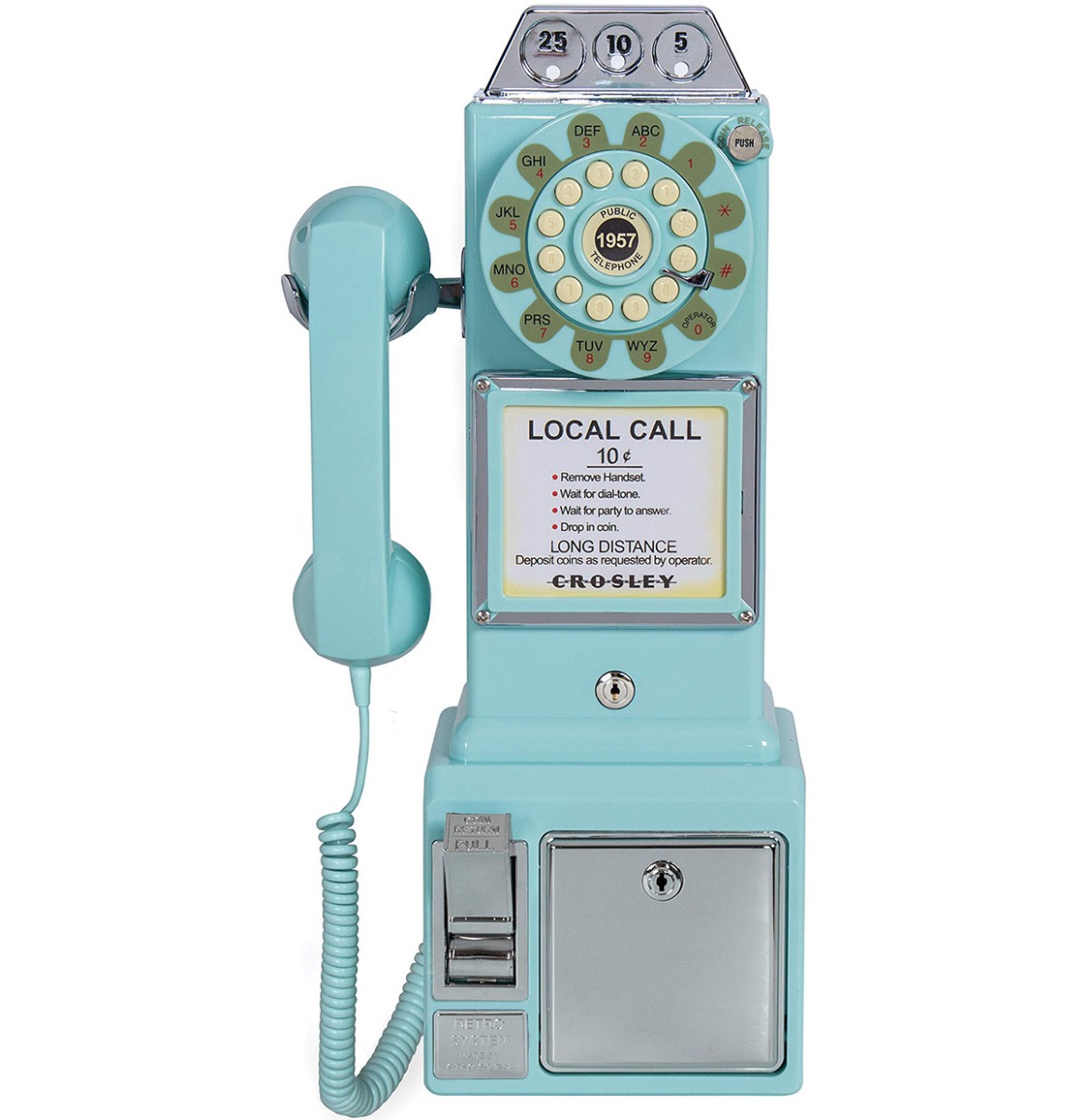 Crosley CR56-BK 1950&apos;s Style Retro Wandtelefoon, Aqua Blue