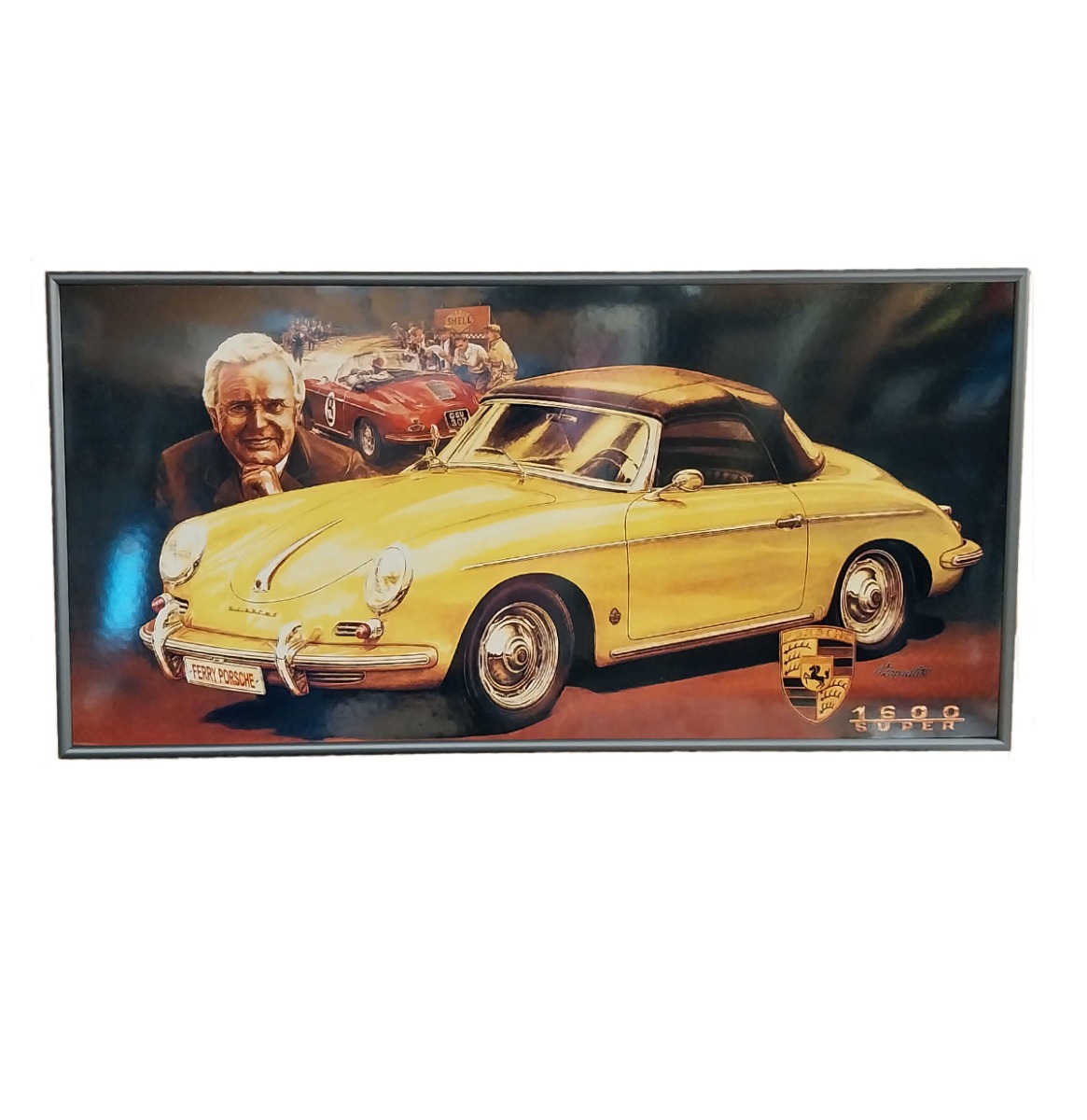 Zapadlik Vintage Porsche 1600 Ingelijste Emaille Artwork - 60 x 31cm